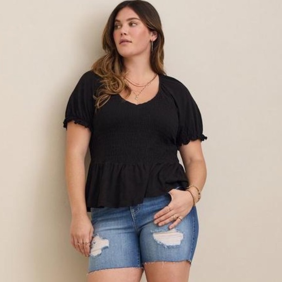 Cotton Modal Slub Smocked Short Sleeve Babydoll - Picture 5 of 5